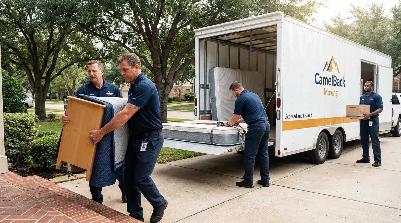 Crew loading residential truck for cross-state move from Arma, KS