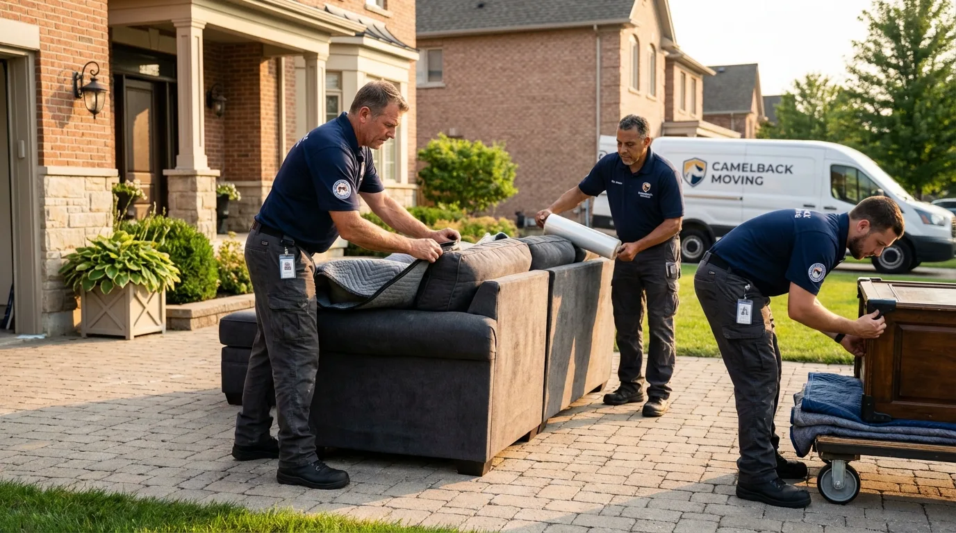 Large estate moving crew wrapping furniture in Arma, KS