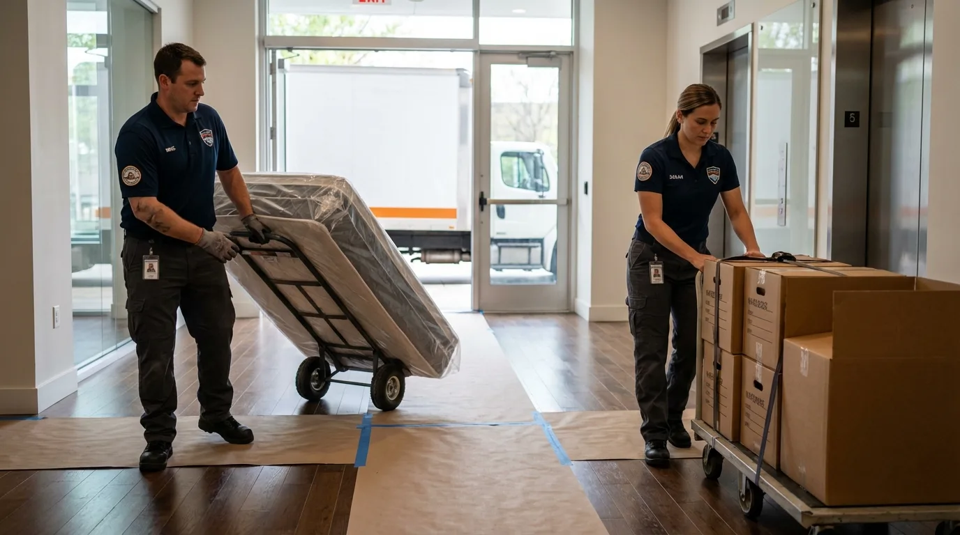 Professional apartment movers loading elevator in Arma, KS
